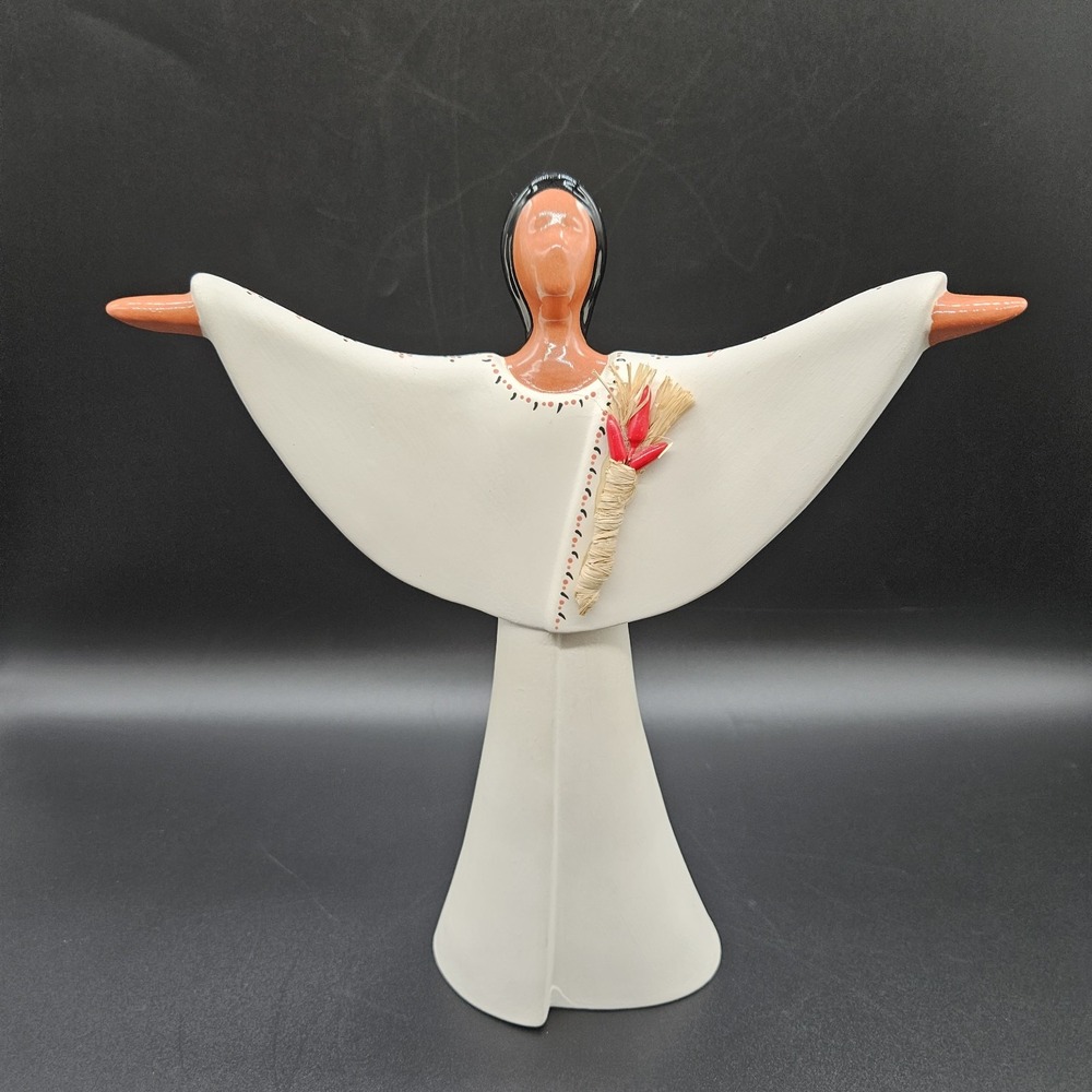 Southwestern Native American Faceless Woman Standing Clay Figurine Signed Eileen